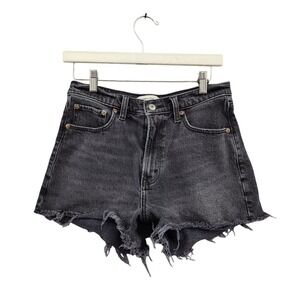 Abercrombie Fitch 90s Relaxed Cutoff High Rise Charcoal Denim Shorts Women SZ 6